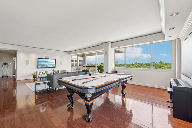 49 Briar Hollow Ln Unit 702, Houston, TX 77027 - rec room featuring ornamental molding, wood finished floors, pool table, and recessed lighting