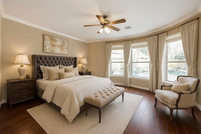 6423 Middlelake Ct, Katy, TX 77450 - bedroom featuring crown molding, dark wood-type flooring, and ceiling fan