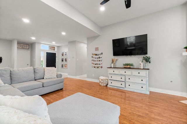23803 Spring Way Dr, Spring, TX 77373 - living area featuring light wood-style flooring, a ceiling fan, and recessed lighting