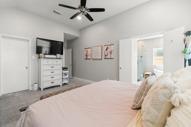 23803 Spring Way Dr, Spring, TX 77373 - bedroom featuring light colored carpet, vaulted ceiling, and a ceiling fan