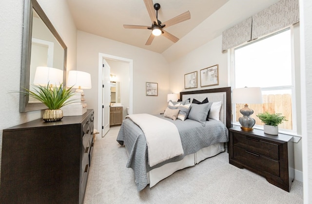 19207 Seabiscuit Stable Trl, Tomball, TX 77377 - bedroom with light carpet, ensuite bathroom, and a ceiling fan