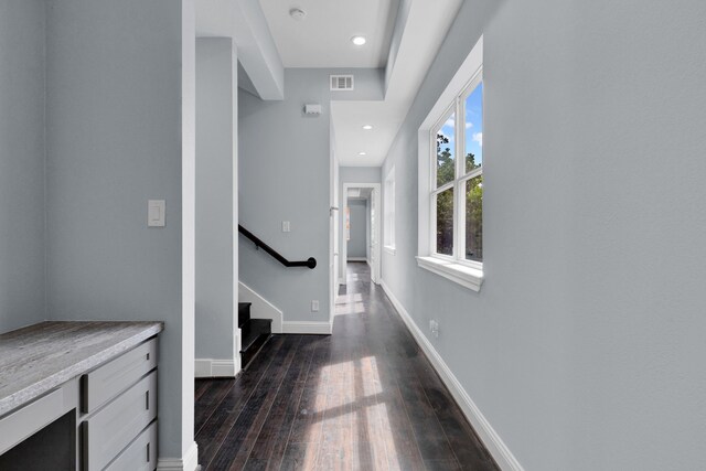 2811 Wichita St, Houston, TX 77004 - hall with dark wood-type flooring, stairs, and recessed lighting