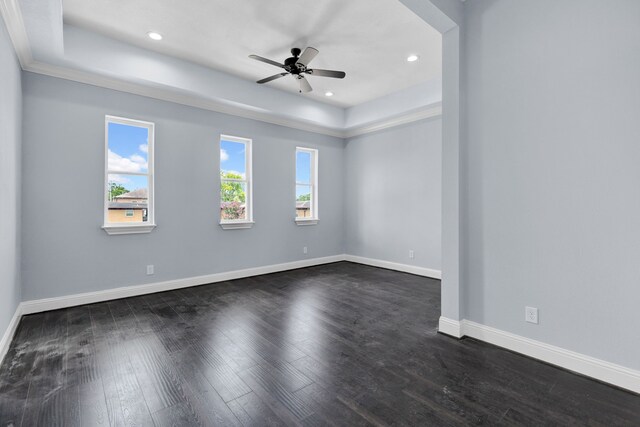 2811 Wichita St, Houston, TX 77004 - unfurnished room featuring a tray ceiling, a ceiling fan, dark wood finished floors, and recessed lighting