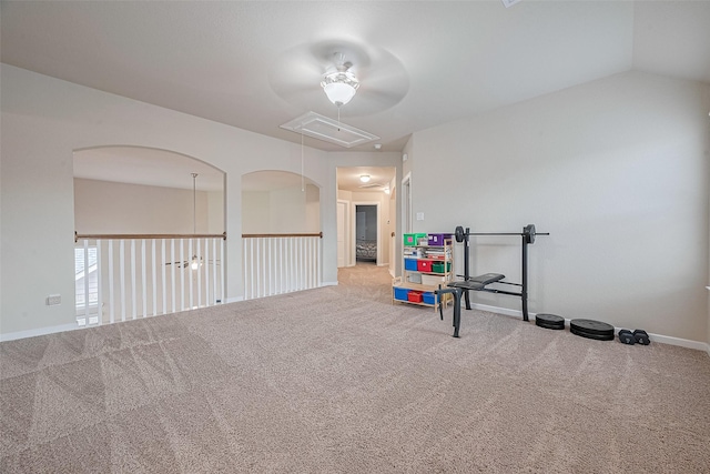 2526 Granberry Pt, Missouri City, TX 77459 - empty room with attic access, carpet floors, and a ceiling fan