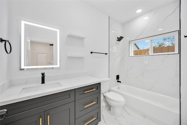 2506 Tierwester St, Houston, TX 77004 - full bathroom with vanity, marble finish floors,  shower combination, and recessed lighting