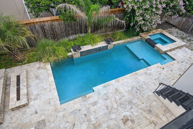 3310 Glen Haven Blvd, Houston, TX 77025 - view of swimming pool with a fenced backyard, a patio area, and a pool with connected hot tub