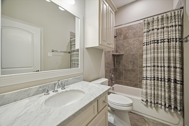 3310 Glen Haven Blvd, Houston, TX 77025 - bathroom featuring vanity, shower / bath combo with shower curtain, and tile patterned floors