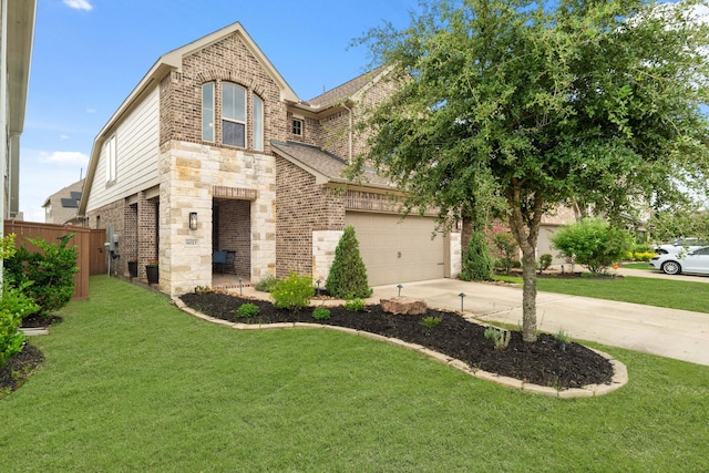6023 Dovetail Cliff Ct, Katy, TX 77493 - view of front facade featuring concrete driveway, brick siding, stone siding, and a garage