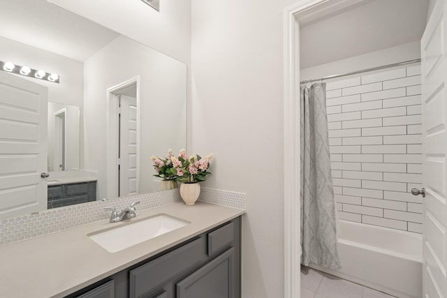 6023 Dovetail Cliff Ct, Katy, TX 77493 - full bathroom with vanity, shower / tub combo, and tile patterned flooring