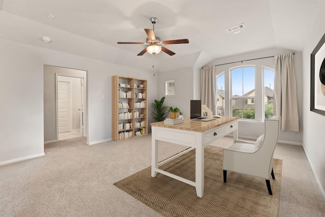 6023 Dovetail Cliff Ct, Katy, TX 77493 - office space with carpet, plenty of natural light, a ceiling fan, and vaulted ceiling