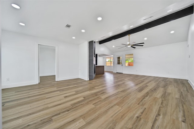 9622 Clanton St, Houston, TX 77080 - unfurnished living room with stairway, light wood-style flooring, ceiling fan, and recessed lighting