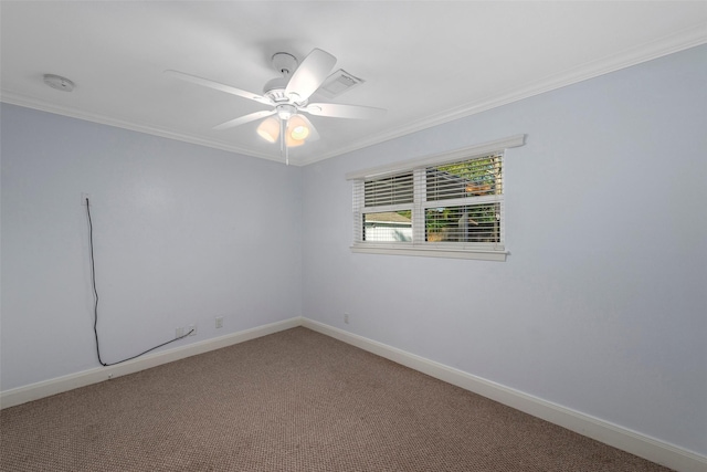 9210 Rangely Dr, Houston, TX 77055 - spare room featuring crown molding, ceiling fan, carpet, and a smoke detector