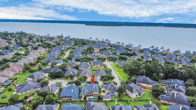 13723 Playa Lucia Ct, Houston, TX 77044 - aerial perspective of suburban area featuring a large body of water