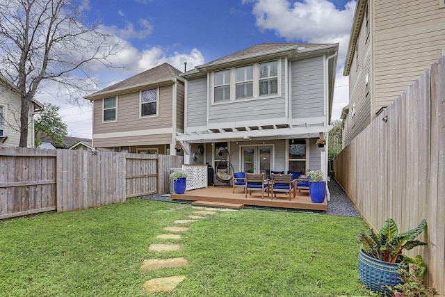 1113 Peden St Unit A, Houston, TX 77006 - rear view of property featuring outdoor lounge area, a deck, a fenced backyard, and french doors