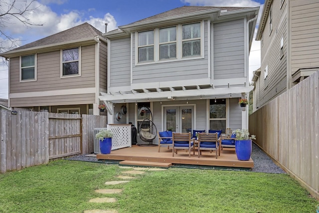 1113 Peden St Unit A, Houston, TX 77006 - rear view of property featuring a wooden deck, a fenced backyard, and french doors
