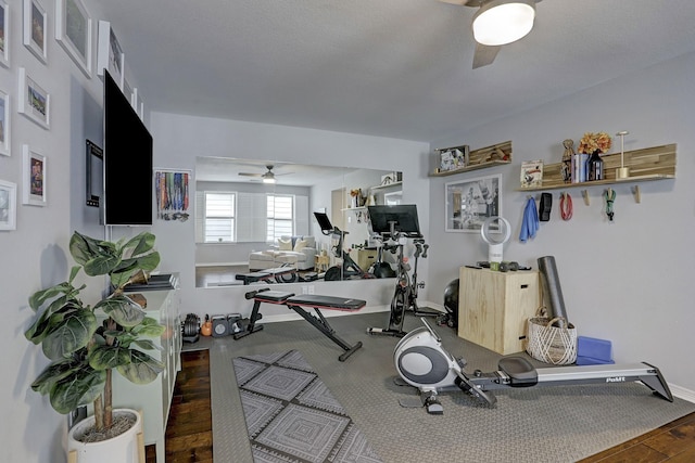 1113 Peden St Unit A, Houston, TX 77006 - workout room featuring ceiling fan and wood finished floors