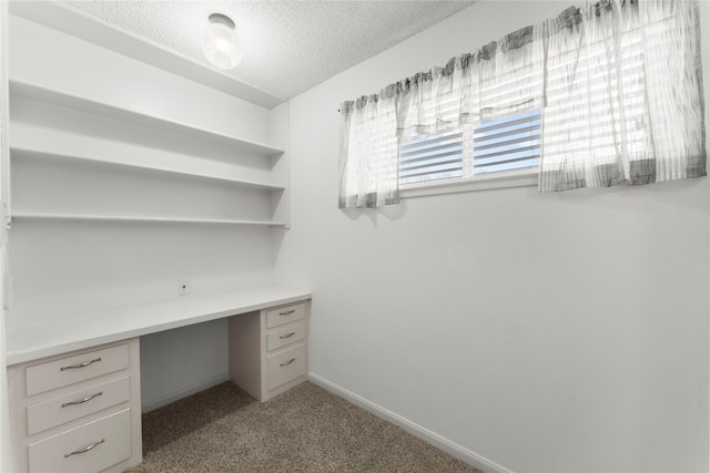 18910 Casper Dr, Spring, TX 77373 - unfurnished office featuring built in study area, a textured ceiling, and carpet flooring