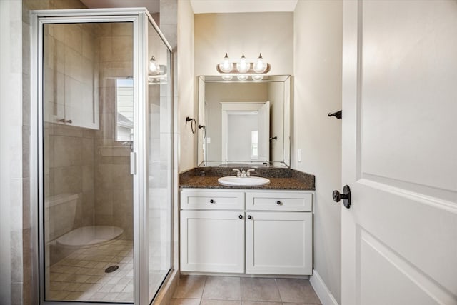 431 Jackson Hill St, Houston, TX 77007 - bathroom with vanity, tile patterned floors, and a shower stall