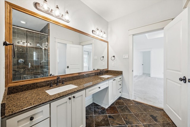 431 Jackson Hill St, Houston, TX 77007 - bathroom featuring double vanity and a shower stall