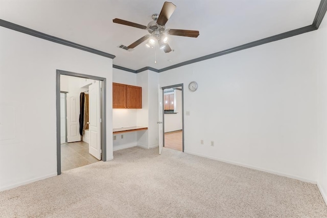 1711 Old Spanish Trl Unit 110, Houston, TX 77054 - unfurnished bedroom with light carpet, crown molding, and ceiling fan