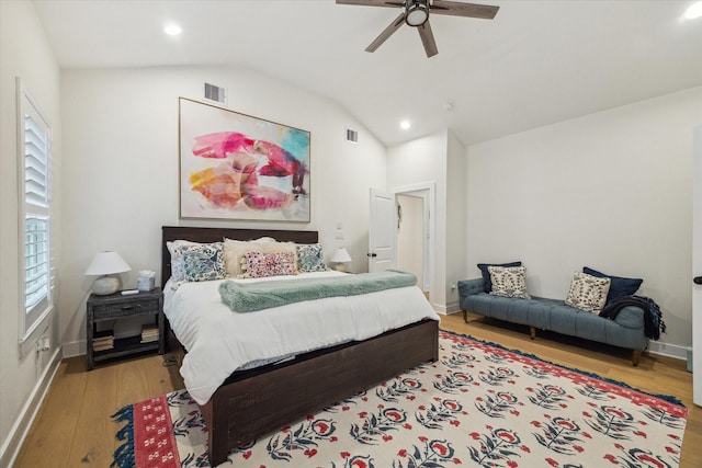 2022 Chaparral Dr, Houston, TX 77043 - bedroom featuring recessed lighting, light wood-style floors, lofted ceiling, and ceiling fan