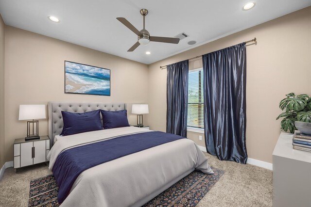 1801 Radcliffe St, Houston, TX 77007 - bedroom featuring carpet flooring, recessed lighting, and a ceiling fan