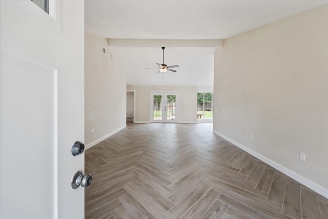 21507 Glenbranch Dr, Spring, TX 77388 - unfurnished room with ceiling fan, lofted ceiling, and french doors