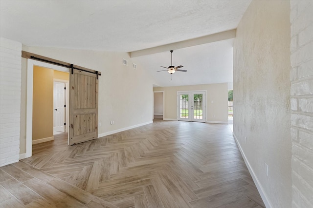 21507 Glenbranch Dr, Spring, TX 77388 - empty room featuring a barn door and a ceiling fan
