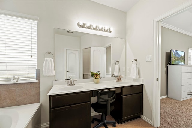 13215 Dover Bluff Dr, Rosharon, TX 77583 - bathroom with double vanity and a garden tub