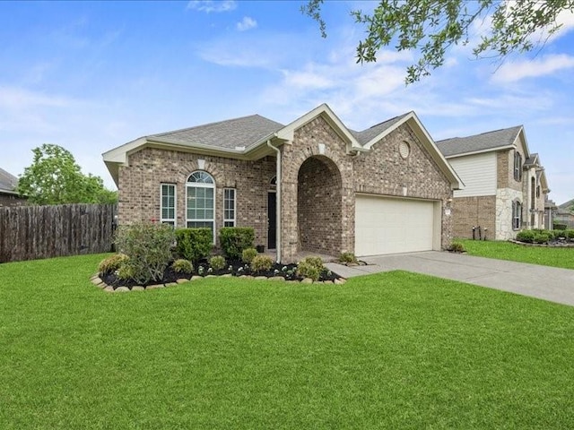 13215 Dover Bluff Dr, Rosharon, TX 77583 - view of front of property with driveway, an attached garage, brick siding, and roof with shingles