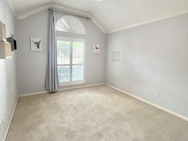 1150 Sienna Hill Dr, Houston, TX 77077 - spare room featuring vaulted ceiling, carpet floors, and ornamental molding