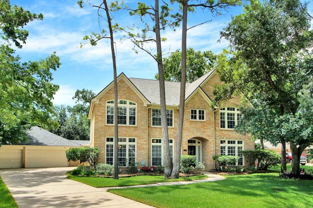 603 Forest Bend Ln, Friendswood, TX 77546 - view of front of property featuring driveway, a front yard, brick siding, roof with shingles, and a garage