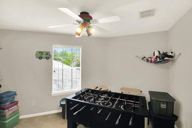 603 Forest Bend Ln, Friendswood, TX 77546 - recreation room with ceiling fan and carpet flooring
