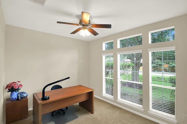 603 Forest Bend Ln, Friendswood, TX 77546 - home office featuring ceiling fan and carpet floors