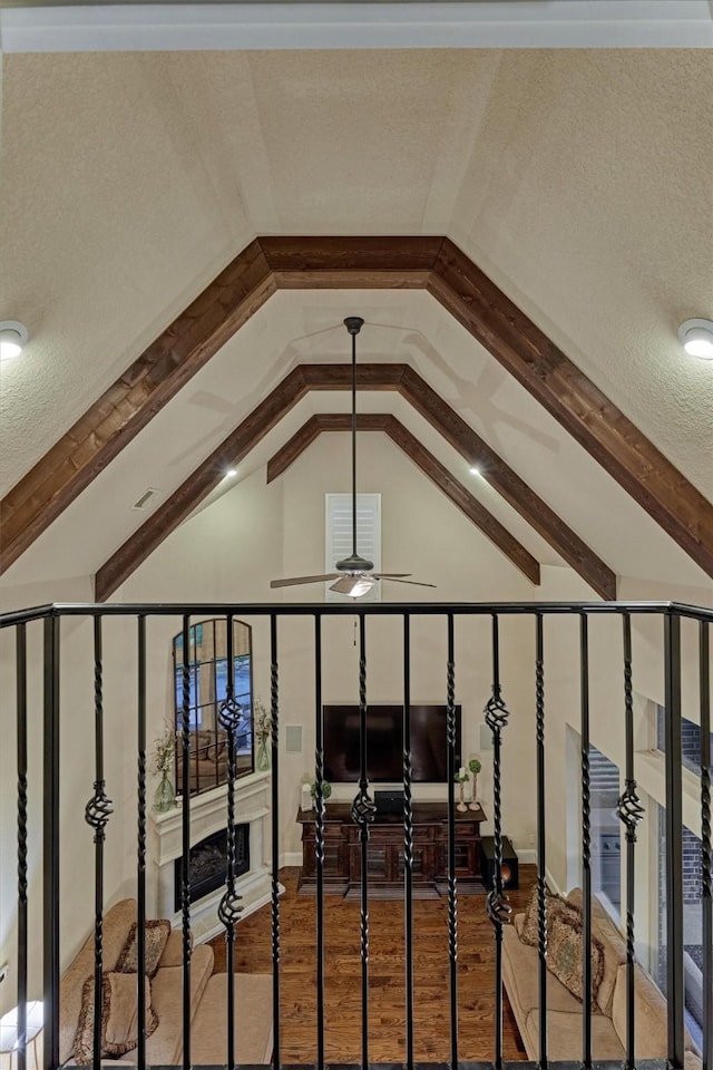 9714 Luna Springs Ln, Cypress, TX 77433 - detailed view of a ceiling fan, wood finished floors, and a textured ceiling
