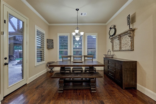 9714 Luna Springs Ln, Cypress, TX 77433 - dining space with dark wood-type flooring, healthy amount of natural light, and ornamental molding