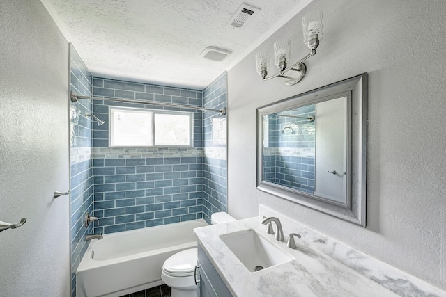 15434 Redbud Leaf Ln, Cypress, TX 77433 - full bath with shower / washtub combination, vanity, a textured wall, and a textured ceiling