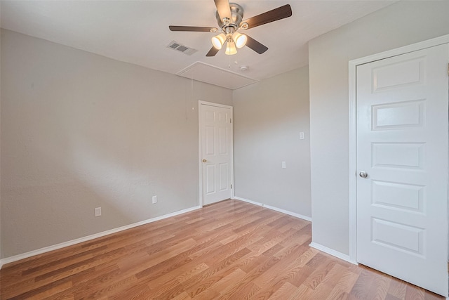 3024 Brackenridge St, Houston, TX 77026 - unfurnished room with attic access, a ceiling fan, light wood-type flooring, and a smoke detector