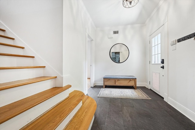 5220 Hazard St, Houston, TX 77098 - foyer featuring stairway and crown molding
