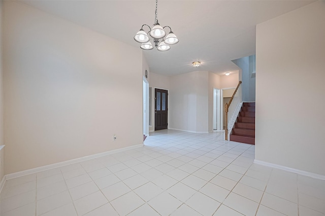 17134 Fairway Glen Ct, Sugar Land, TX 77498 - spare room featuring stairs, a chandelier, and light tile patterned flooring