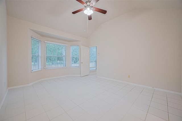 17134 Fairway Glen Ct, Sugar Land, TX 77498 - spare room with vaulted ceiling, ceiling fan, and light tile patterned flooring