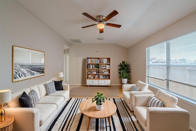 20027 Oland Way, Houston, TX 77073 - living area with ceiling fan and vaulted ceiling