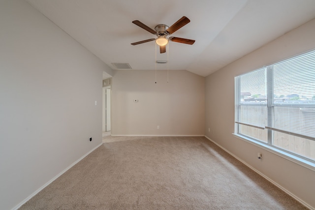 20027 Oland Way, Houston, TX 77073 - unfurnished room with a ceiling fan, light colored carpet, and vaulted ceiling