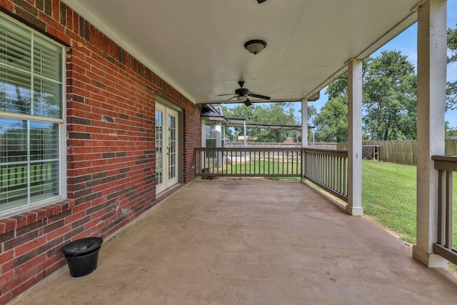 6202 Oleander Dr, Baytown, TX 77523 - view of patio / terrace with french doors and a ceiling fan