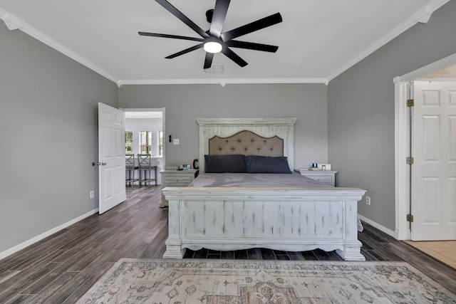 6202 Oleander Dr, Baytown, TX 77523 - bedroom with ornamental molding, wood finished floors, and ceiling fan