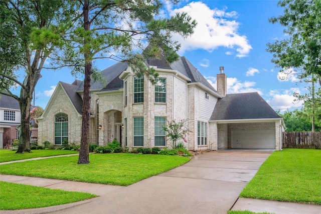 21215 Kelliwood Greens Dr, Katy, TX 77450 - french country inspired facade featuring concrete driveway, stone siding, roof with shingles, an attached garage, and brick siding