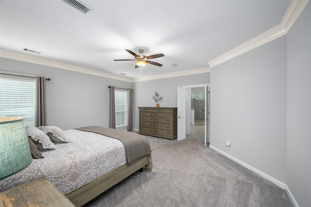21215 Kelliwood Greens Dr, Katy, TX 77450 - bedroom featuring multiple windows, carpet flooring, ornamental molding, and ceiling fan