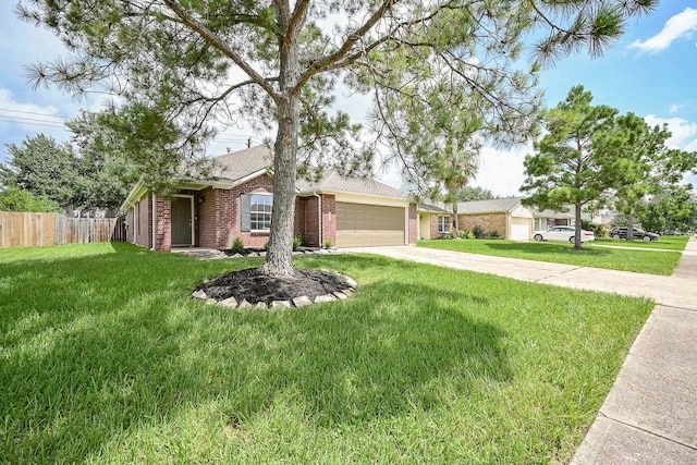 2046 Grand Park Dr, Missouri City, TX 77489 - ranch-style home featuring an attached garage, driveway, brick siding, and roof with shingles