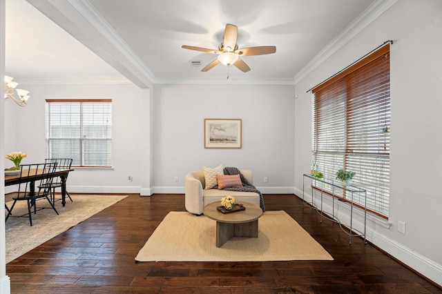 4303 Jonathan St, Bellaire, TX 77401 - sitting room featuring ornamental molding, hardwood / wood-style floors, ceiling fan, and a chandelier