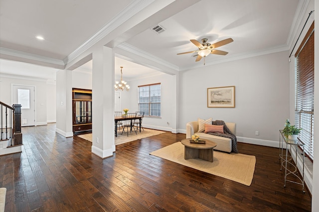 4303 Jonathan St, Bellaire, TX 77401 - sitting room with stairway, healthy amount of natural light, dark wood-style floors, crown molding, and recessed lighting